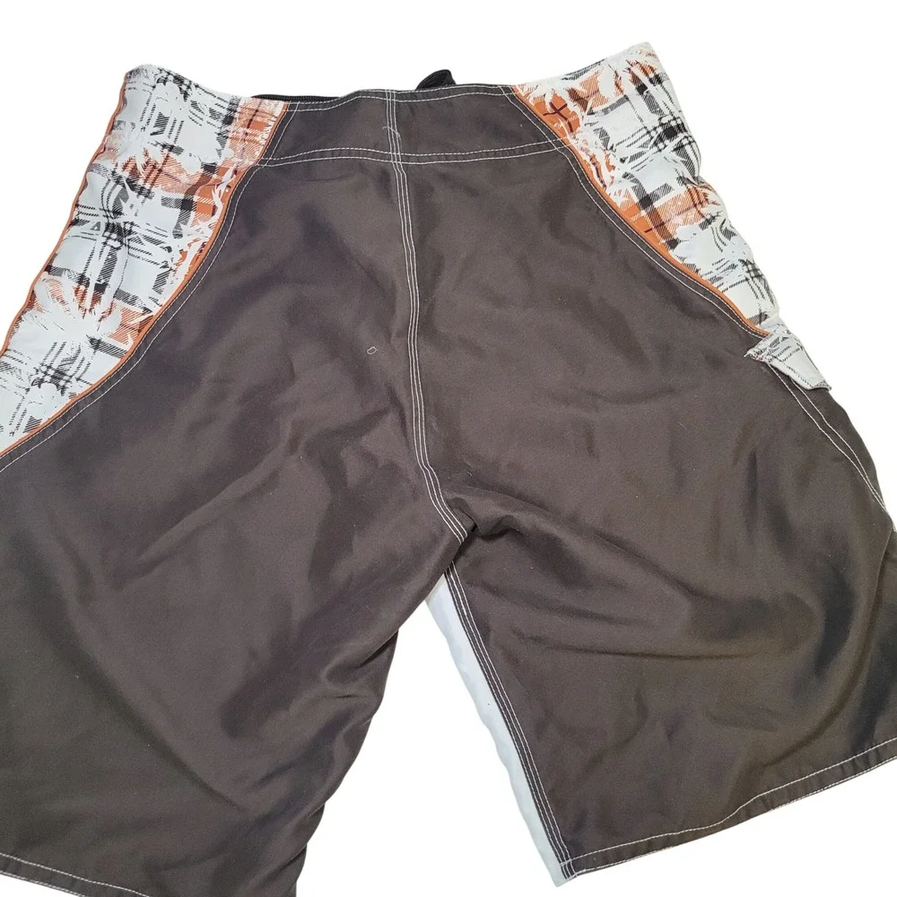 Ripzone Board Shorts‎ Mens 32 White Brown Plaid Swim Trunks Surf Style 50727